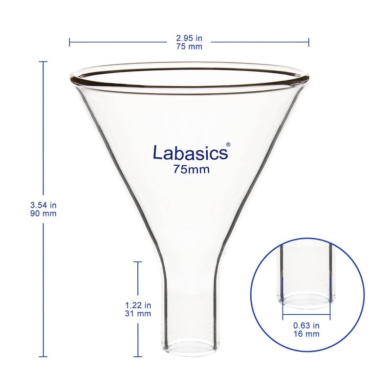 Labasics Glass Powder Funnel, Heavy Wall Borosilicate Glass Short Stem Funnel with 75 mm Top Diameter and 31 mm Stem Height - Image 4